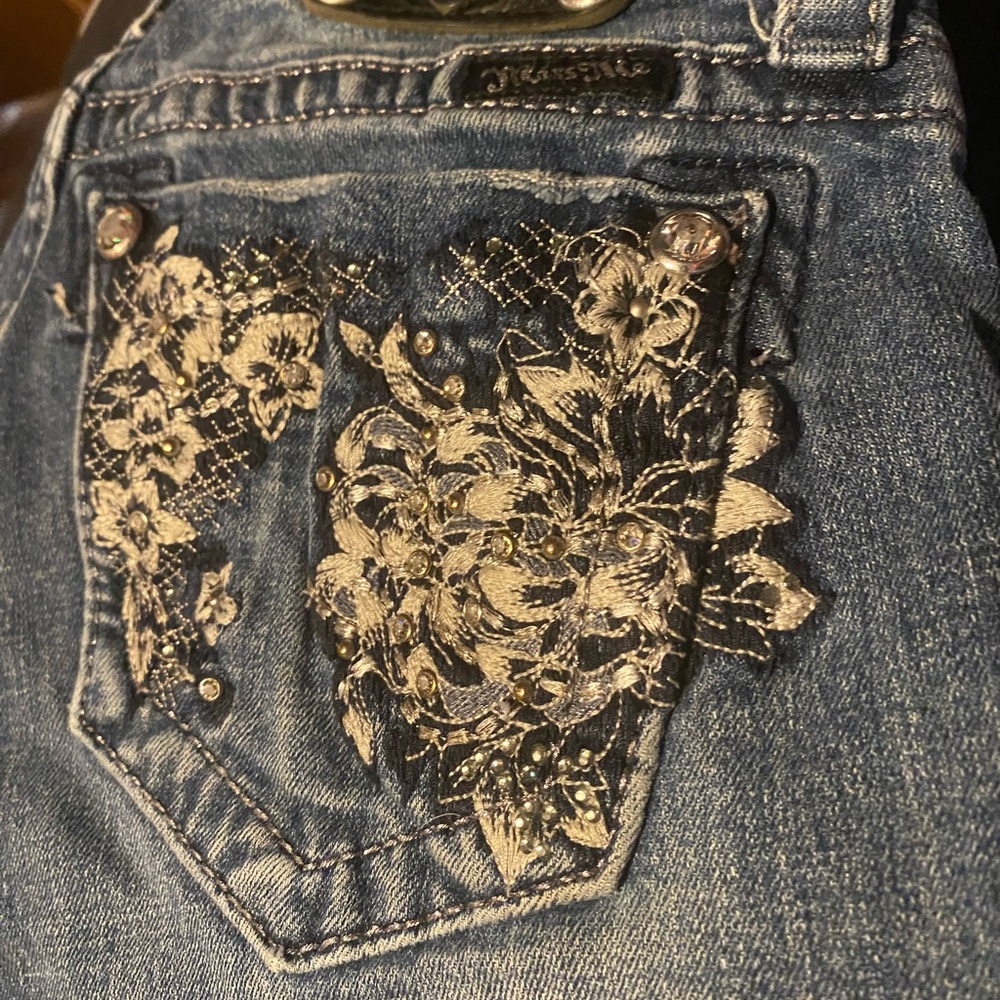 Low rise, slightly flared, authentic y2k embroidered miss me jeans